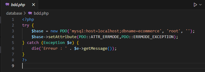 Exemple de code PHP pour la base de données